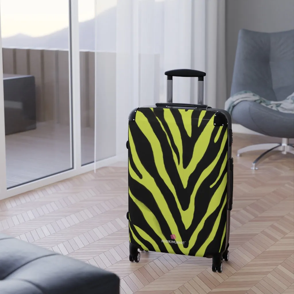 Yellow Zebra Striped Print Suitcases, Zebra Striped Animal Print Designer Suitcase Luggage (Small, Medium, Large)