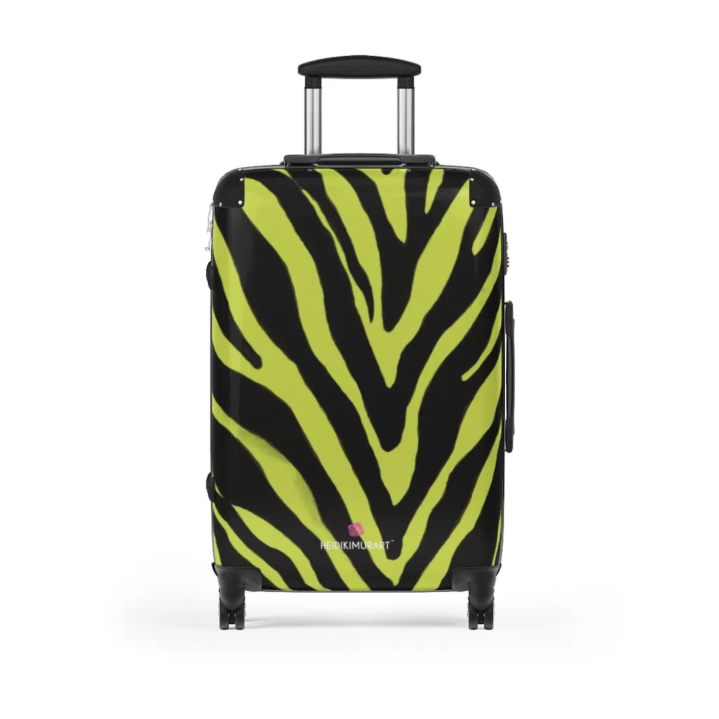 Yellow Zebra Striped Print Suitcases, Zebra Striped Animal Print Designer Suitcase Luggage (Small, Medium, Large)