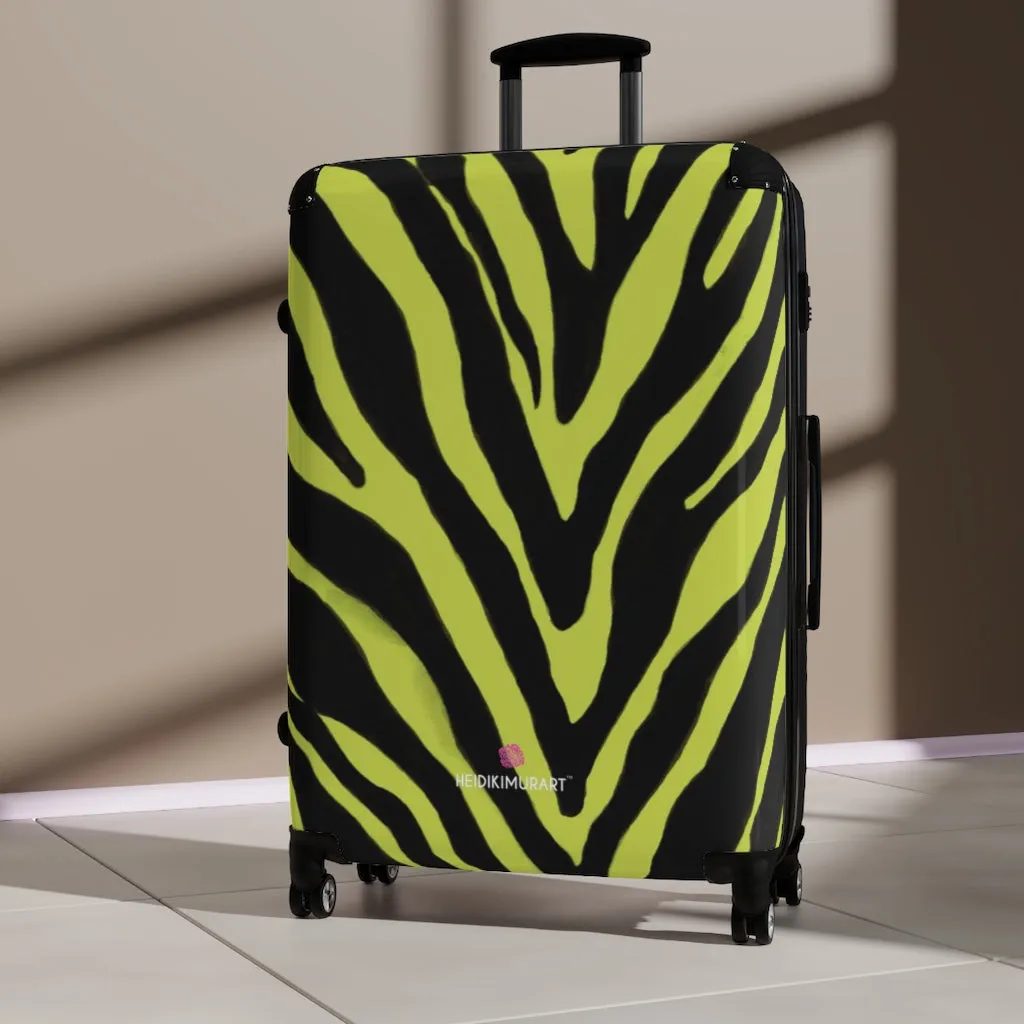 Yellow Zebra Striped Print Suitcases, Zebra Striped Animal Print Designer Suitcase Luggage (Small, Medium, Large)