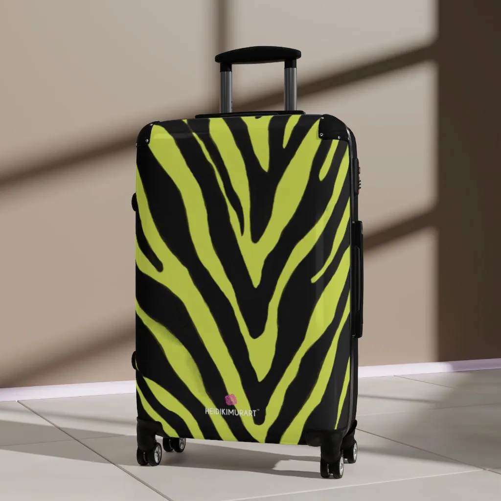 Yellow Zebra Striped Print Suitcases, Zebra Striped Animal Print Designer Suitcase Luggage (Small, Medium, Large)