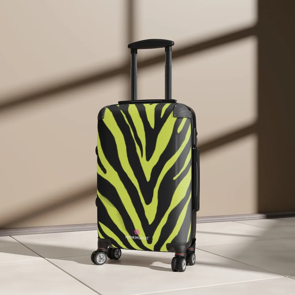 Yellow Zebra Striped Print Suitcases, Zebra Striped Animal Print Designer Suitcase Luggage (Small, Medium, Large)