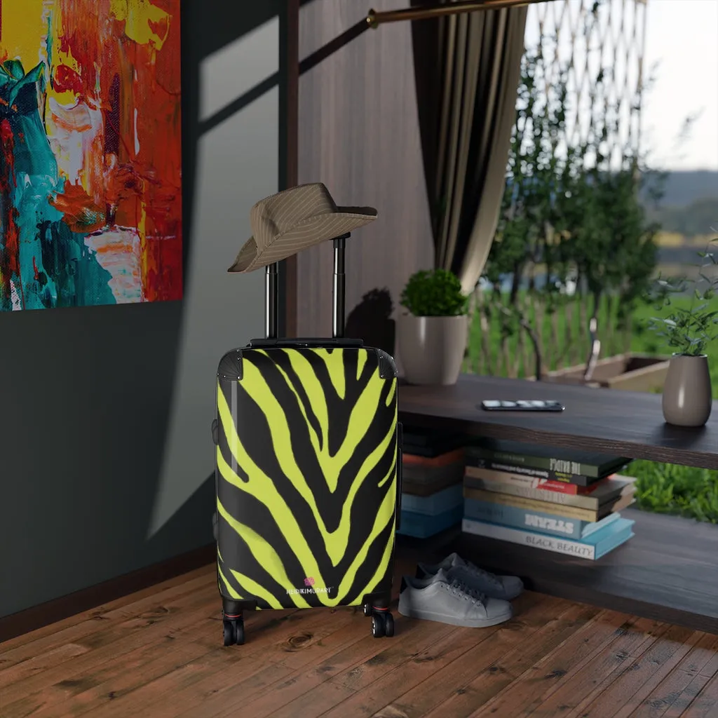 Yellow Zebra Striped Print Suitcases, Zebra Striped Animal Print Designer Suitcase Luggage (Small, Medium, Large)