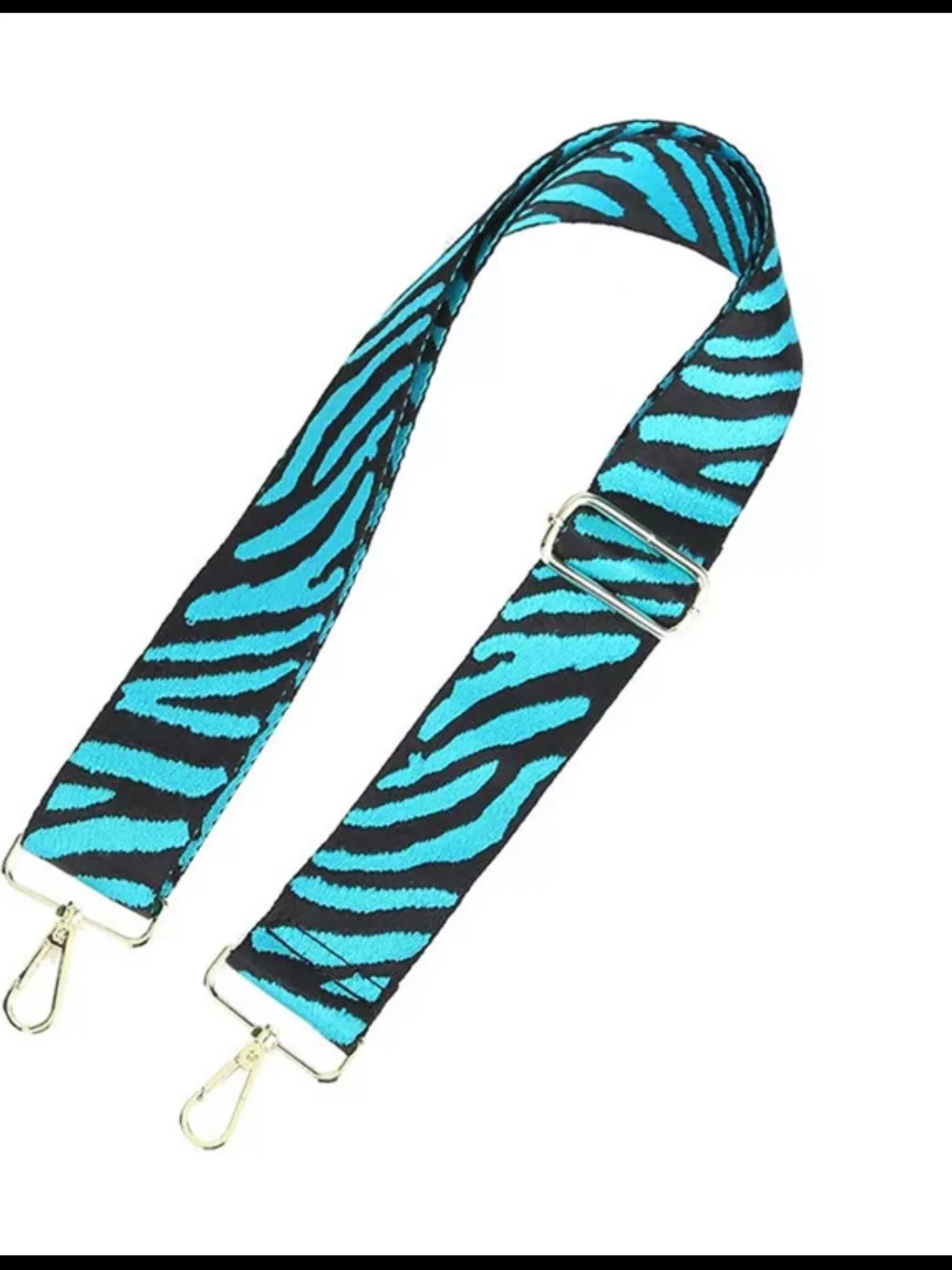 Zebra Bag Strap with metallic stars and stripe with gold hardware-  5 cm width    Turquoise, Pink or Fuchsia available