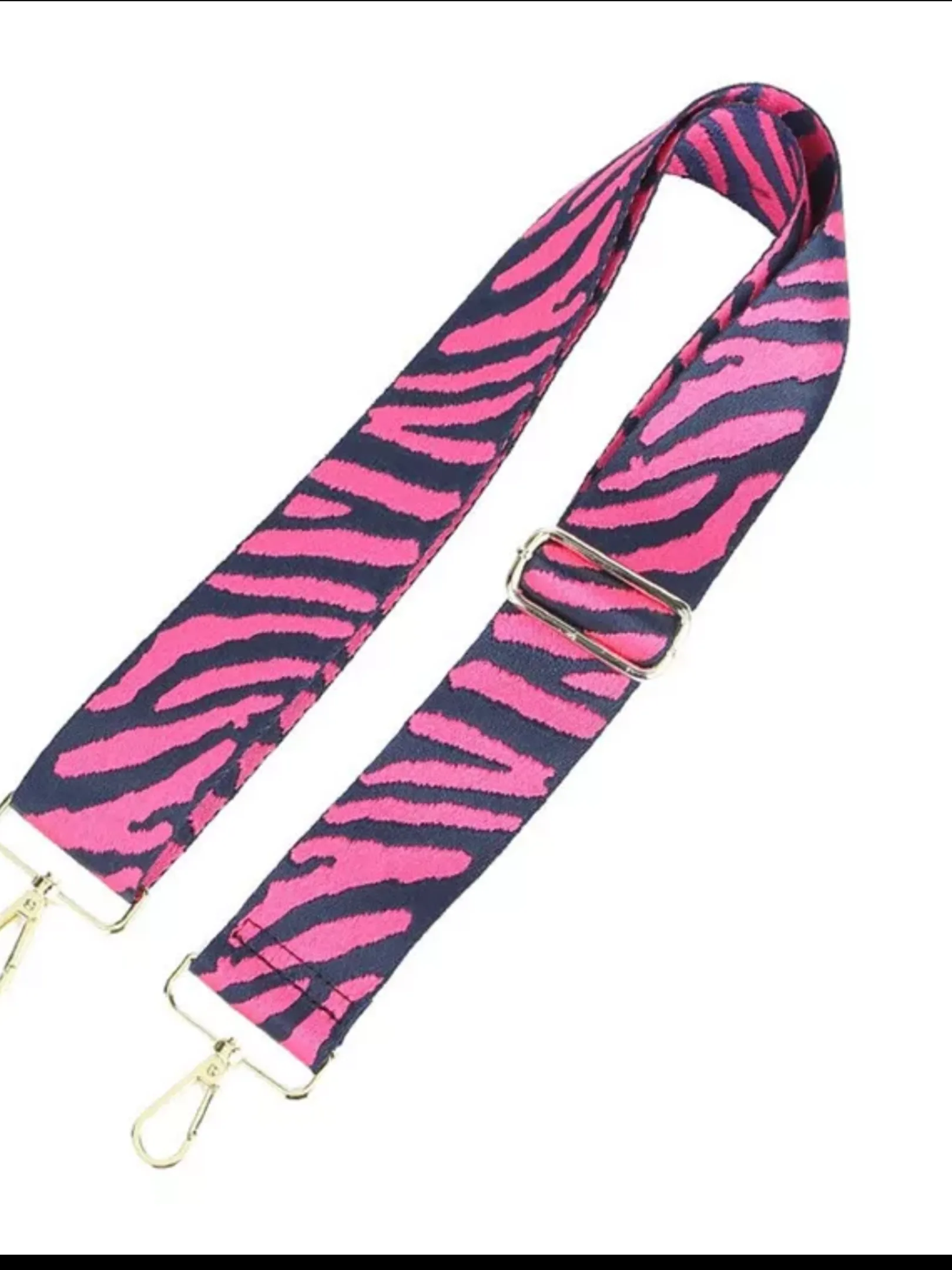 Zebra Bag Strap with metallic stars and stripe with gold hardware-  5 cm width    Turquoise, Pink or Fuchsia available