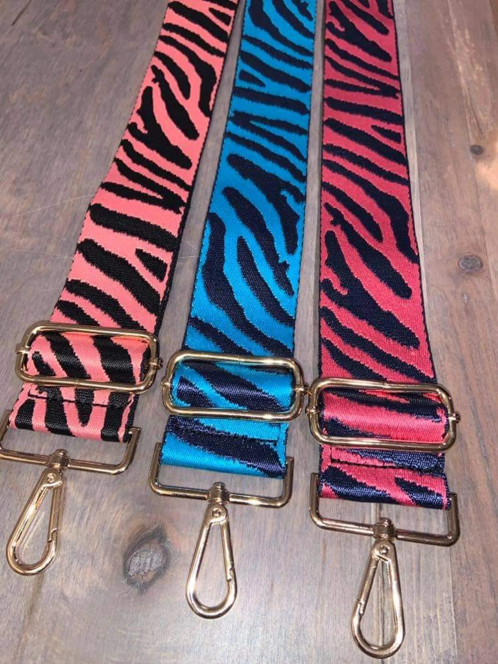 Zebra Bag Strap with metallic stars and stripe with gold hardware-  5 cm width    Turquoise, Pink or Fuchsia available