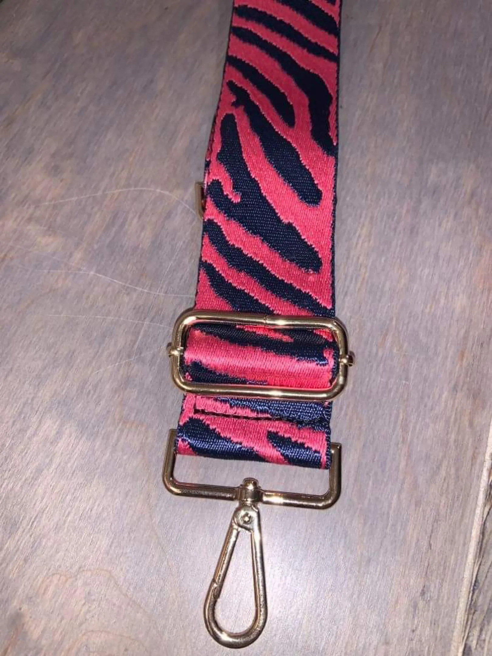 Zebra Bag Strap with metallic stars and stripe with gold hardware-  5 cm width    Turquoise, Pink or Fuchsia available