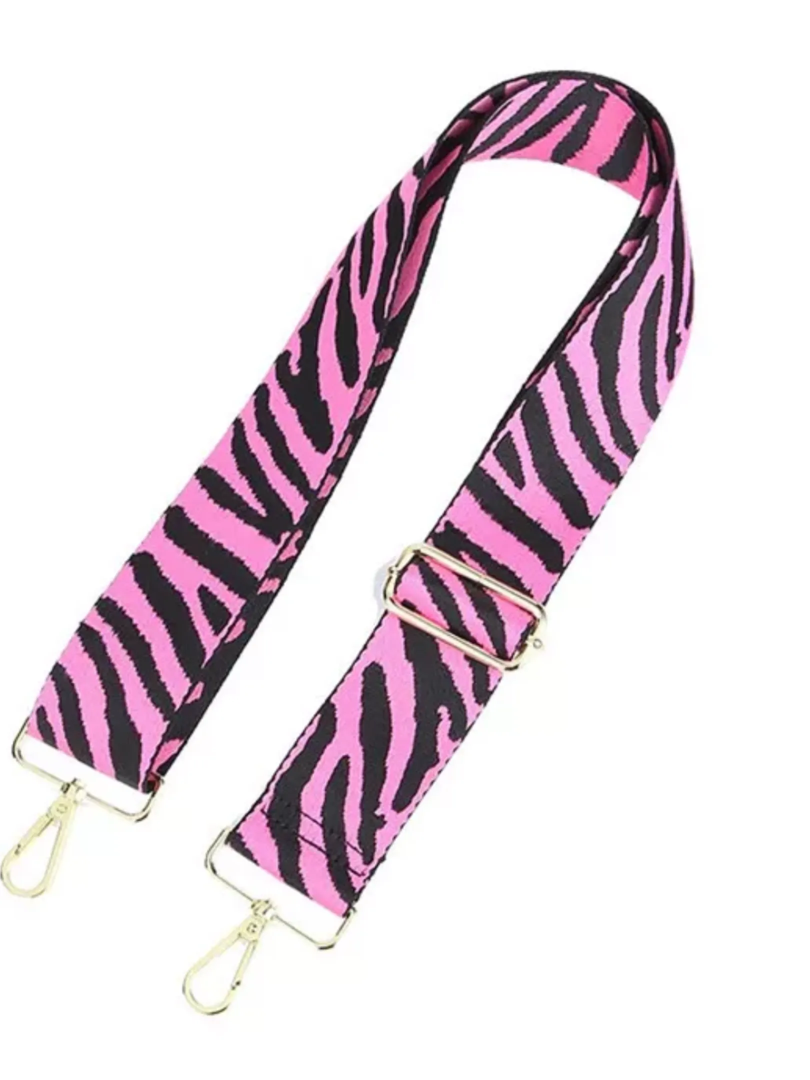 Zebra Bag Strap with metallic stars and stripe with gold hardware-  5 cm width    Turquoise, Pink or Fuchsia available