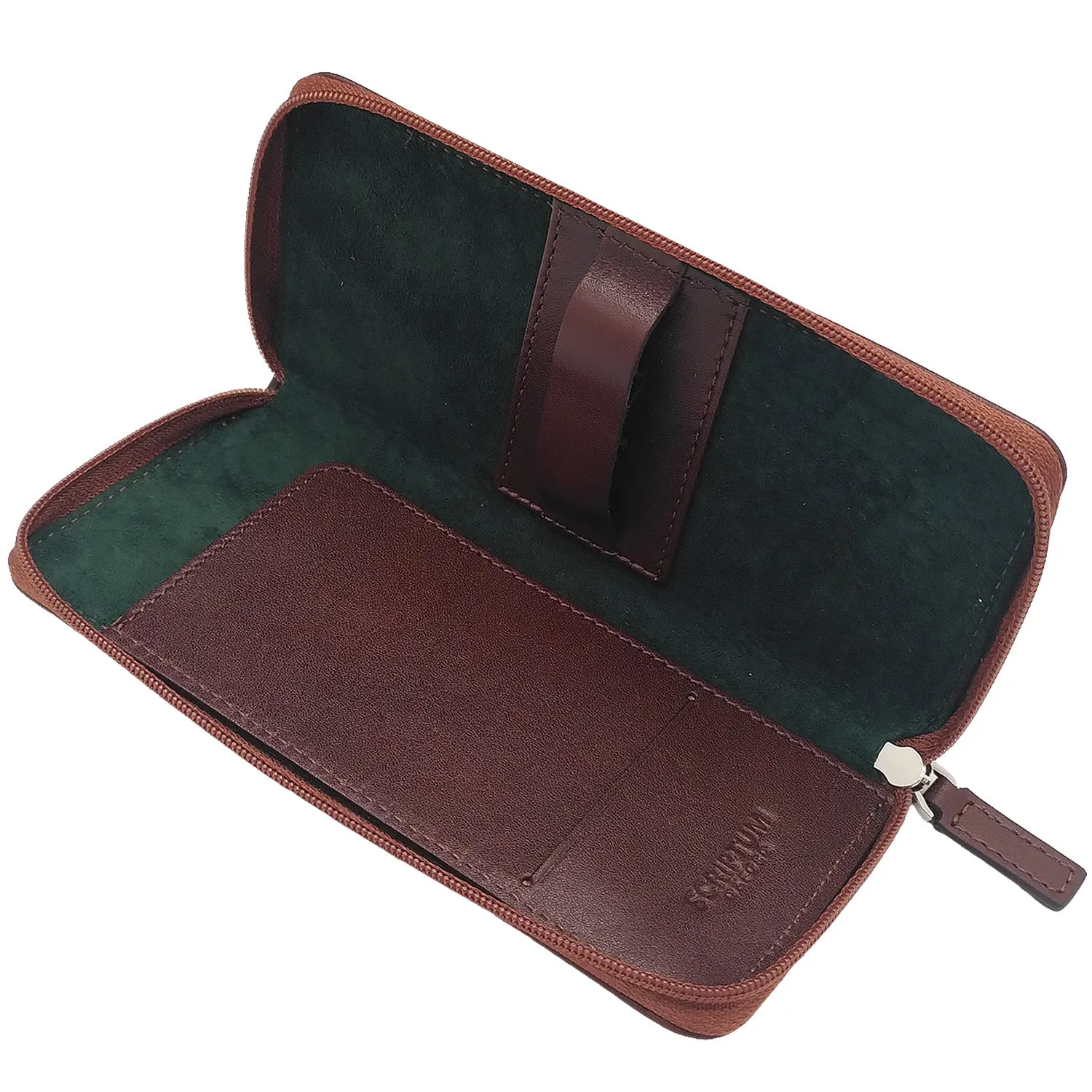 Zipped Leather Triple Pen Case