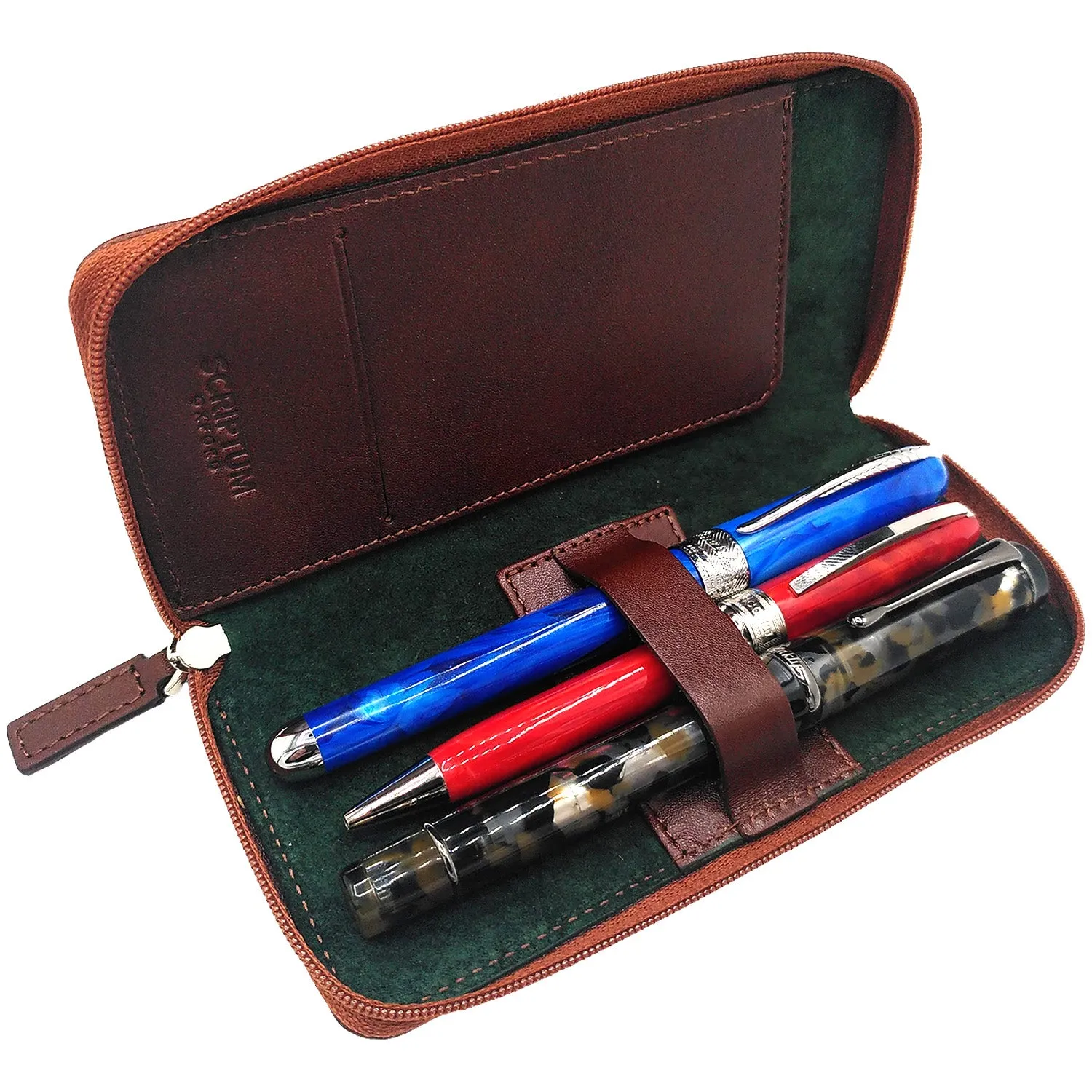 Zipped Leather Triple Pen Case